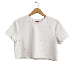 Staud Corso Cropped Shirt White Rhinestone